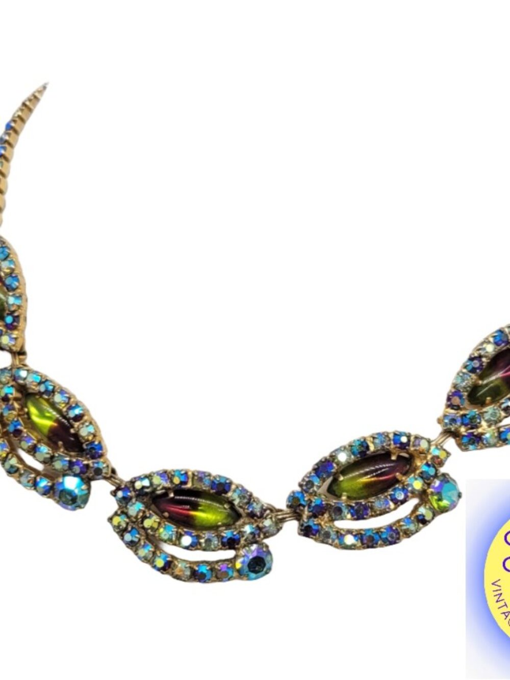 Vintage 1960s Signed Hobe Goldtone Givre Rhinestone Necklace